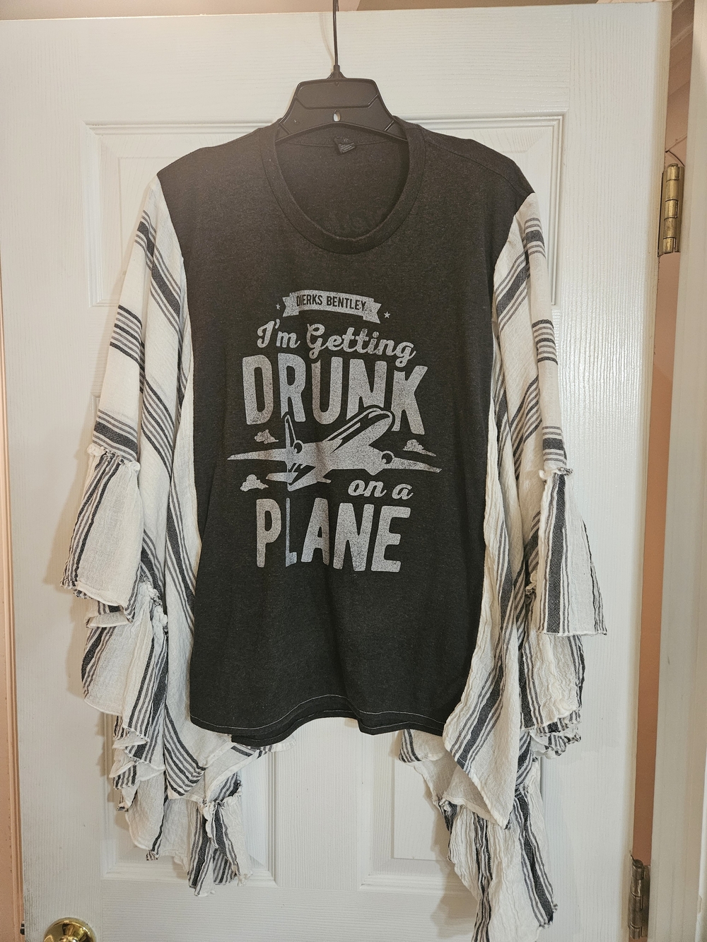 Upcycled Dierks Bentley Graphic Tee with Striped Ruffle Kimono - Black & White